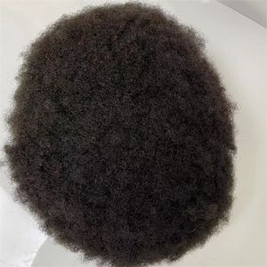 Substitui￧￣o de cabelo humano virgem brasileira Raiz de 4 mm Afro Kinky Curl Wig de renda cheia para homens negros