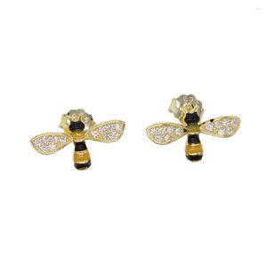 Stud -oorbellen 2023 mode sieraden kleurrijk CZ verharde schattig dier honingbee oorrel 925 sterling zilveren zoete schattige mooie vrouwen