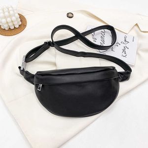 Elegant Solid Colour PU Leather Fanny Packs For Women Simple Design Waist Bags Female Pack Wide Strap Crossbody Chest Bag 230202