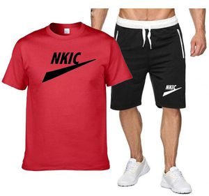 Mens New Summer Casual Fashion Tracksuit 2 Piece Set Solid Sport Overdimased Loose Suit Short Sleeve T Shirt and Shorts Streetwear Brand Logo Print