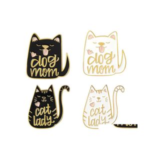 Pins Brooches Vintage Punk Style Dog Mom Cat Lady Metal Kawaii Enamel Pin Badge Buttons Brooch Shirt Denim Jacket Bag Decorative Fo Dhjgo