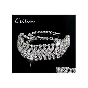 Link Cadeia de j￳ias de luxo FL Bracelets de cristal para mulheres v Shape Ladies Wedding Gold Bracelelet Sier Plating Ligany Pseira Otokl