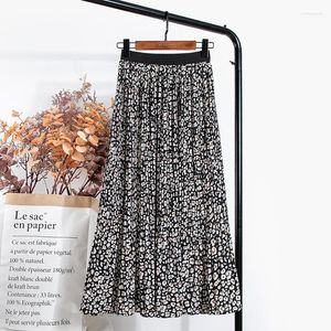 Röcke 2023 Sommer Leopard Print Retro Chiffon Rock Weibliche Koreanische Version von Harajuku Stretch Hohe Taille Gefaltete Lange