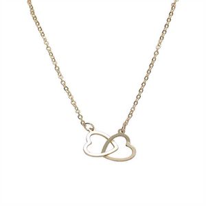 Pendant Necklaces Simple Double Heart Clavicle Chain S925 Sterling Silver 14K Gold Plated Double Ring Love Interlocking Pendant Necklace for Women G230202