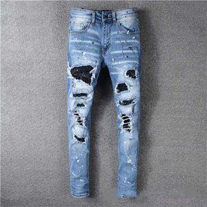 Klassiker bedrucktes Stickerei Designer Herren Jeans Motorradloch Jeans Herren Fashion Street Wear Men Hosen Hosen