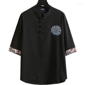 Koszulki męskie est koszulka z krótkim rękawem 2xl-10xl 165 cm lniana męska mączka duży kołnierz koszulka chiński w stylu gruby facet plus size swobodny