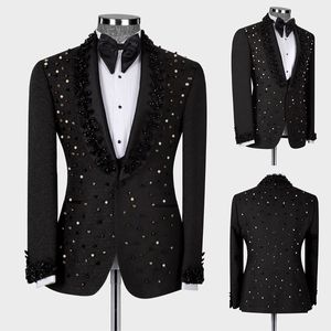 Luxury Men Tuxedos skräddare gjorde 2 stycken en knapp kristallpärlor bröllop kostymer formell affär prom parti skräddarsydd