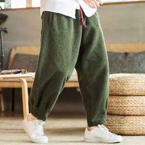 Erkek pantolon Japon moda sıcak kuzu karemi harem sokak boyutu kalınlaşmış koşu ev uykusu 230202