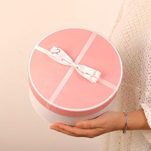 Gift Wrap Pink Round Cardboard Boxes Florist Flower Bouquet Wrapping With Lid Wedding Party Gifts Packaging Supplies