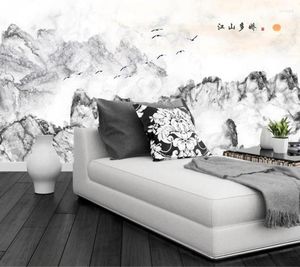 壁紙Papel de Parede Chinese Style Black and White Marble Flying Bird Sun Sun Sun Wallpaper Mural Living Room Bedroom Papers Home Decor