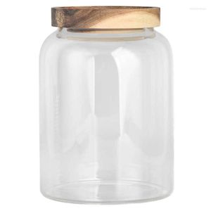 Storage Bottles Airtight Glass Jar Sealed Food Canister Dust Proof Transparent BPA Free With Wood Lid For Coffee Beans