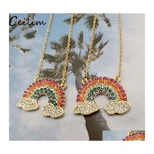 Pendanthalsband Trendiga Sweet Rainbow Cloud Necklace Colorf Crystal Beauty For Women Girls Wedding Party Statement smycken g￥vor Dr otyrj