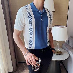 남자 폴로스 영국 스타일의 여름 폴로 셔츠 남자 패션 2023 슬림 핏 캐주얼 니트 짧은 슬리브 모든 경기 통기성 homme