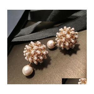 Stud Mode Unik Lyx Designer Lovely Pretty Hollow Pearl Earrings For Women Girls Dubbelsidiga 925 Sier Post 1242 B3 Drop Deli Dhwni