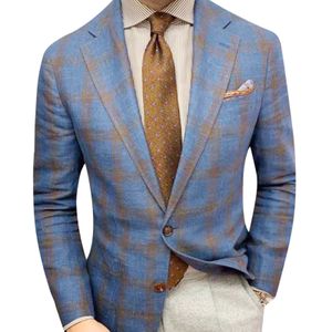 Herrenanzüge-Blazer, formeller Herren-Blazer, kariertes Muster, einfarbiges Revers, langärmeliger Knopf-Blazer, geeignet für Party, Verabredung, Herren-Blazer, Arbeitsanzug, 230202