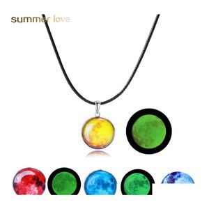 Pendant Necklaces Fashion Stainless Steel Neba Necklace Glow In The Dark Space Universe Glass Galaxy Solar System With Luminous Drop Otgdz