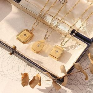 Colares de pingentes de aço inoxidável colar de zircão geométrico de churrasco vintage para mulheres Matel 18K colar de marca de ouro