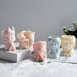 Candles Silicone mold cute girl flower pot concrete resin plaster candle crystal epoxy DIY handmade crafts decoration Vase Mold 230202