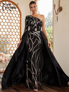 Casual Dresses Missord Luxury One Shoulder Sequin Slim Prom Maxi Dress Belt släpande klänning Party Wedding Elegant Women's Evening