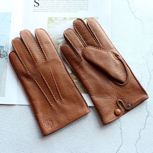 Mittens Winter Driving Leather Deerskin Gloves Mens Fashion Wool Lining Autumn Warmth Motorcycle Riding Driver Finger 230201