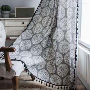 Vorhang Luxus Grau Europäischen Blume Gedruckt Für Schlafzimmer Quaste Trim Stange Haken Tülle Top Fenster Vorhänge Wohnzimmer ZC117