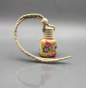 Polymer Clay Ceramic essential oil bottle Car hanging decoration Car Home Hanging rope empty Perfume bottle Wooden Lid 10ml-15 ml