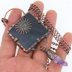 Pendant Necklaces Vintage Style Black Agate Stone Square Amethyst Antique Bronze Plated Necklace