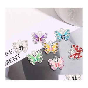 Urok 7 colors Emalia Butterfly Rhinestone 56pcs/Lot 22x35 mm Serce Floating Lobster Clams Charm dla szklanego mieszkalnego medalia pamięci 60 dhmew