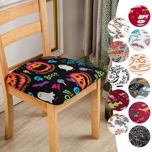 Stol täcker halloween jultryckt omslag avtagbar matplats stretch hem elastisk kudde slipcover