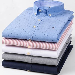 Mens Casual Shirts Men Oxford Fashion 100% Cotton Long Sleeve Casual Slim Solid Color Plaid Print Stripe Formal Dress Shirt Plus Size 230202