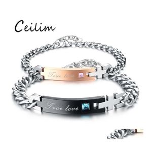 Bracciale a catena in acciaio inossidabile 316L Vero amore Coppia Bracciale con cristallo Regalo di San Valentino Braccialetti da uomo romantici Fascino croce per donna Ot5Eu