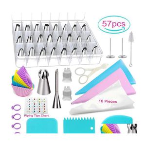 Baking Pastry Tools Nozzles/Converter Bag 57 Pcs/Set Confectionery Nozzle Stainless Cream Decorating Tip Sets Drop Delivery Home G Dhume