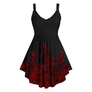 Женские танки Camis Womens Tops and Blouses Summer Fashion Flower Print Кружевание линейного майка кружев