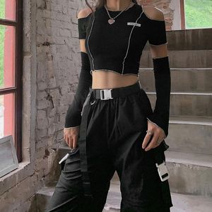 Magliette da donna grunge techwear da donna topi toplette egirl y2k tops egirl y2k tops con guanti braccioli hip hop canotta estetica abiti da maglietta estetica