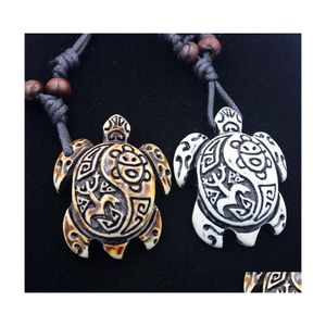 Pendentif Colliers Tortue Collier Tribal Imitation Yak Bone Blanc Brun Sculpté Charmes Pendentifs Amet Vintage Cadeau Bénédiction Lucky Drop Dhqag