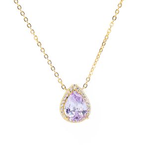 قلادة قلادة Poulisa Purple Crystal Water Netlace Zirconia S925 18K قلادة رقبة مطلية بالذهب مع قلادة 925 Sterling Silver Chain G230202