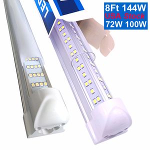 8Foot Cooler Door LED 4 Rows 144W Integrated Tube 4FT 8FT T8 Tubes Light V Shape Fluorescent Shop Lights Warehouse Lighting Replacement Fluorescents Bulb oemled