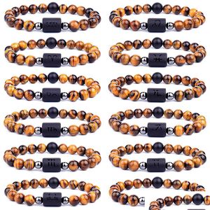 Beaded Tiger Eye Stone 12 Constellation Couple Strand Bracelet Men Leo Aries Aquarius Sagittarius Zodiac Libra Bracelets For Dhgarden Dht8K