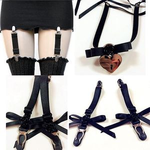 Ligas (1 lote 10 pares) moda sexy harajuku cinto artesanal clipe de metal elástico perna bowknot meias suspender