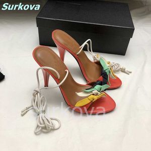 Riemchen Schmetterling Knoten Sandalen Runde Kappe Knöchel Riemen Mischfarben Dünne High Heel Sexy Stilettos Qualität Sommer Frauen Schuhe 220202