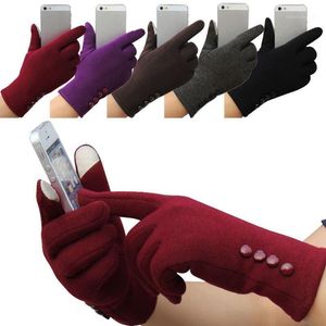 Fünf Finger Handschuhe Knopf Lila Solide Elegante Nylon Fäustlinge Winter Outdoor Sport Warme Hand Mode Damen Handschuh Rekawiczki Damskie1