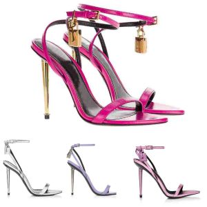 24s Elegant Brand Women Sandal Padlock Pointy Naked Sandals Shoes Hardware Lock and Key Women Metal Stiletto Heel Party Dress Wedding EU35-43 Tom-heel