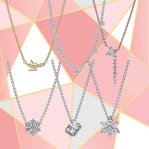 Pendant Necklaces 2022 Brand New S925 Sterling Silver Sparkling Snowflake Drop Miner Rectangle Halo Miner Meteor Pave Herbarium Drop Necklace G230202