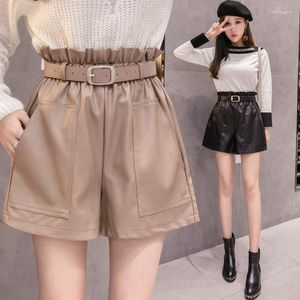 Women's Shorts Autumn And Winter Elastic Waist Thin PU Leather Pants Women's High Wide Leg All-Match Products