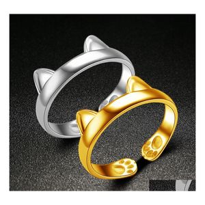 Band Rings Platinum S￶t Totoro Open Code Imitation 925 Sterling Sier Color Jewelry Wholesale Cat Ear Rrop Delivery DHXU4