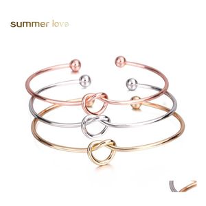 Wedding Bracelets Tie Knot Bracelet Bangles Simple Twist Cuff Open Jewelry Adjustable Fashion For Women Drop Delivery Othyc