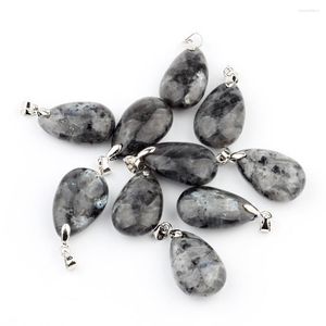 Pendant Necklaces 10pcs/lot Labradorite Natural Stone Water Drop Pendants Blue Point Pendulum Crystal Chakra Healing Reiki Beads Free Pouch