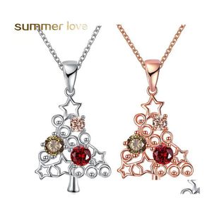Pendant Necklaces Christmas Tree Big Crystal Pendants Rose Gold Sier Color Choker Women Fashion Wholesale Jewelry Gift For Girls Dro Otqg0