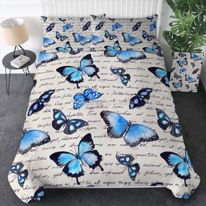 Bedding Sets Sleepwish Retro Butterfly Set Full Size 3 Piece Blue Butterflies With Vintage Text Duvet Cover