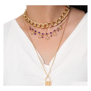 Pendant Necklaces Fashion Jewelry Mtilayer Necklace Blue Rhinstone Starfish Chain Choker Drop Delivery Pendants Dh6N8
